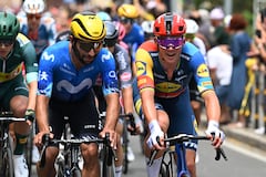 TORINO, ITALY - JULY 01: (L-R) Fernando Gaviria of Colombia and Movistar Team and Mads Pedersen of Denmark and Team Lidl - Trek compete during the 111th Tour de France 2024, Stage 3 a 230.8km stage from Piacenza to Torino / #UCIWT / on July 01, 2024 in Torino, Italy. (Photo by Tim de Waele/Getty Images)