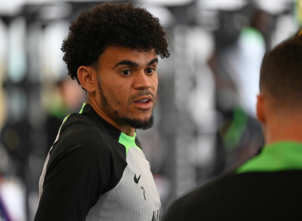 KIRKBY, ENGLAND - JULY 11: (THE SUN OUT.THE SUN ON SUNDAY OUT) Luis Diaz of Liverpool just back at training at AXA Training Centre on July 11, 2023 in Kirkby, England. (Photo by John Powell/Liverpool FC via Getty Images)