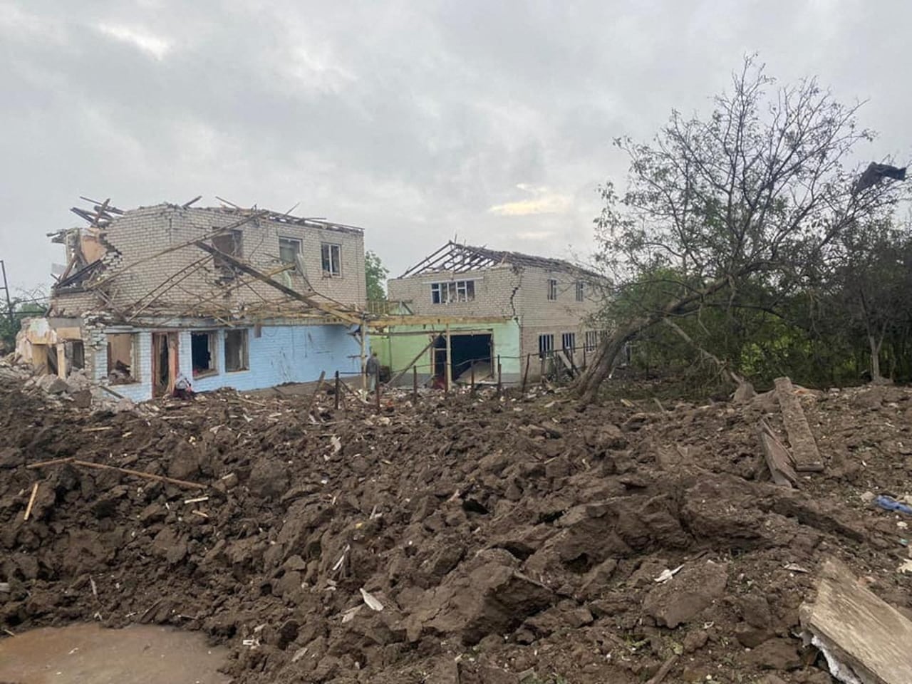 A view shows residential houses heavily damaged by a Russian missile strike, amid Russia's attack on Ukraine, in Kramatorsk, Donetsk region, Ukraine June 14, 2023. Press service of the Donetsk Regional Military-Civil Administration/Handout via REUTERS ATTENTION EDITORS - THIS IMAGE HAS BEEN SUPPLIED BY A THIRD PARTY. NO RESALES. NO ARCHIVES