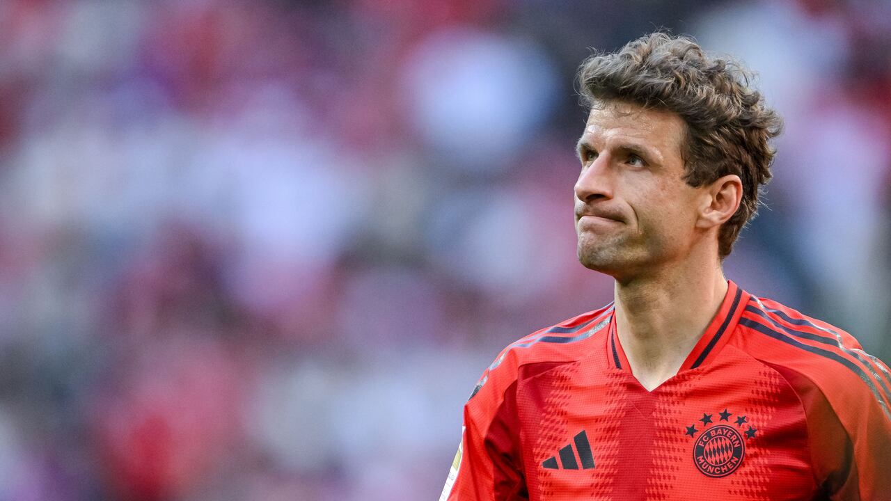 MUNICH, GERMANY - MAY 12: Thomas Mueller of Bayern Muenchen looks on during the Bundesliga match between FC Bayern München and VfL Wolfsburg at Allianz Arena on May 12, 2024 in Munich, Germany. (Photo by Harry Langer/DeFodi Images via Getty Images)