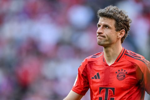 MUNICH, GERMANY - MAY 12: Thomas Mueller of Bayern Muenchen looks on during the Bundesliga match between FC Bayern München and VfL Wolfsburg at Allianz Arena on May 12, 2024 in Munich, Germany. (Photo by Harry Langer/DeFodi Images via Getty Images)