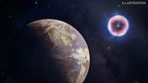 Ilustración de un remanente de supernova joven que tienen un efecto negativo en un planeta similar a la Tierra.