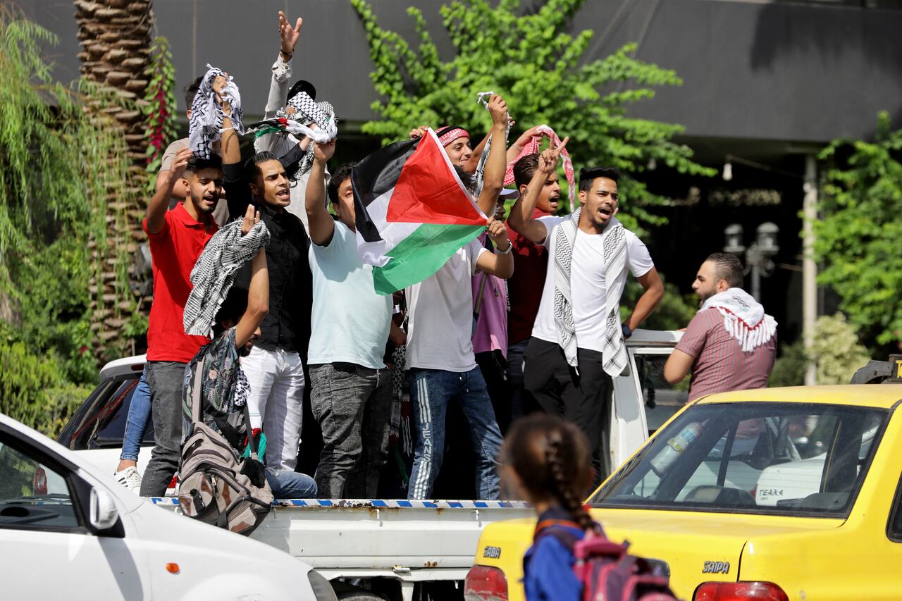 Celebración en Siria de ataques de Hamás en Israel