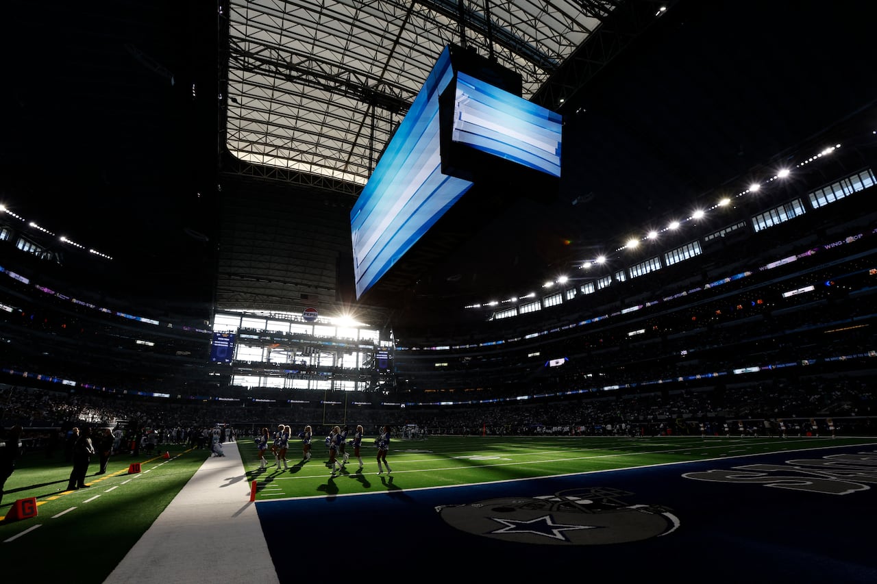Sep 17, 2023; Arlington, Texas, USA; Dallas Cowboys cheerleaders perform during a timeout in the fourth quarter against the New York Jets at AT&T Stadium. Mandatory Credit: Tim Heitman-USA TODAY Sports