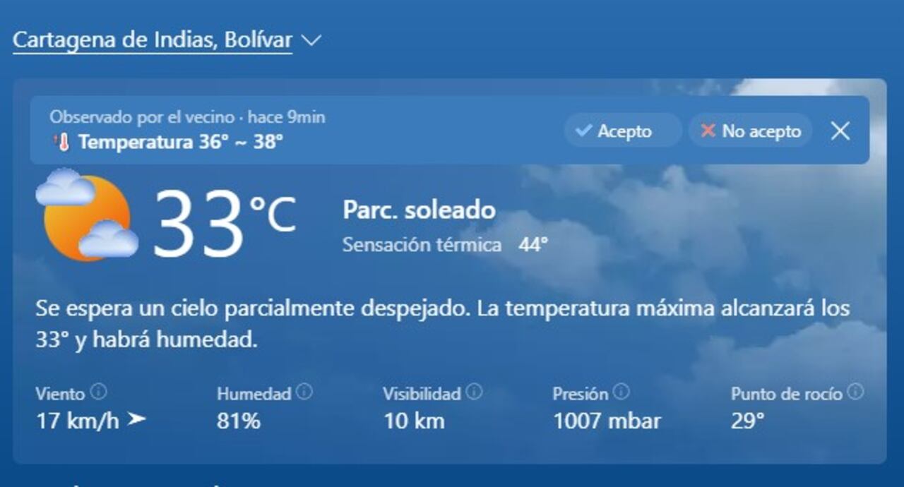 Temperatura en Cartagena