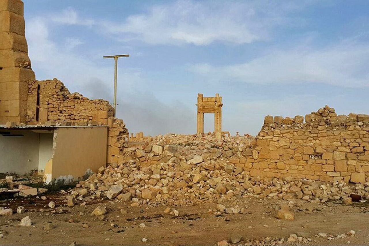 Los restos del arco de entrada al Templo de Bel, en Palmyra, en marzo de 2016, tras el paso del Estado Islámico. Wikimedia Commons /  Tasnim News Agency / Jawad Shaar, CC BY-SA