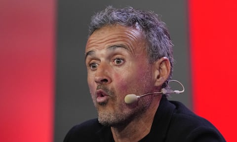 Spain's national soccer team coach Luis Enrique speaks during a press conference after announcing the squad for the Qatar 2022 World Cup at the Spanish soccer federation headquarters in Las Rozas, just outside of Madrid, Spain, Friday, Nov. 11, 2022. (AP/Paul White)