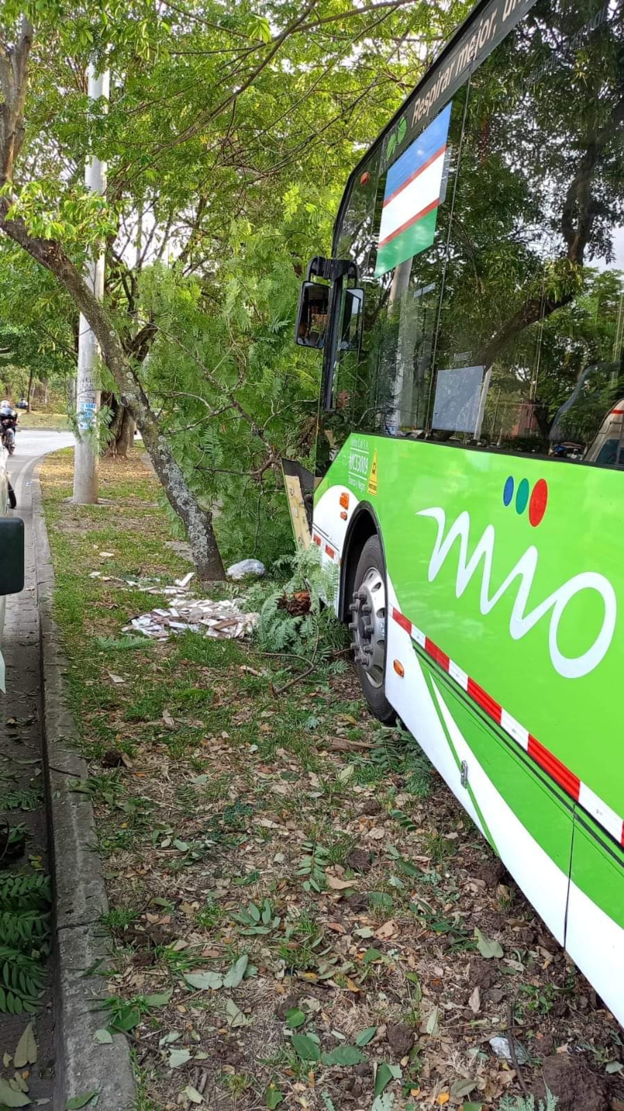 Un bus alimentador del MIO se estrelló contra un árbol en el sur de Cali.