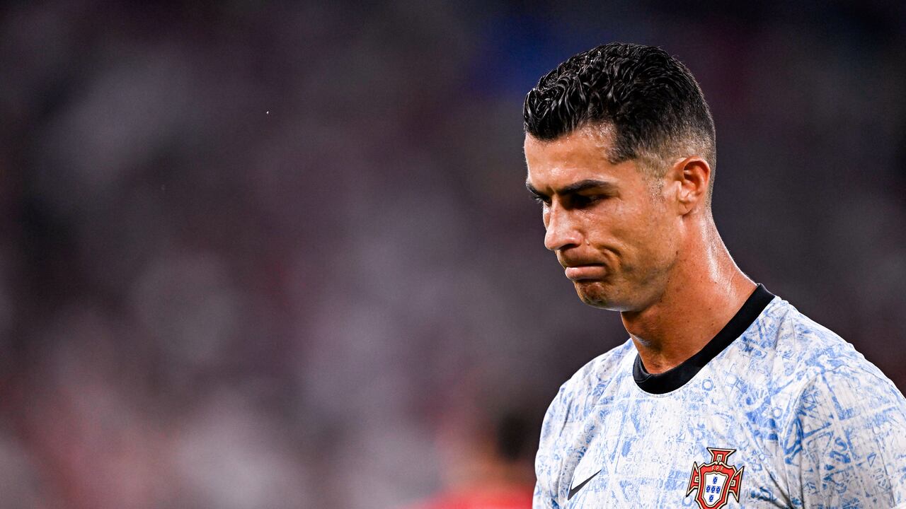 GELSENKIRCHEN, GERMANY - JUNE 26: Cristiano Ronaldo of Portugal looks dejected during the Group F - UEFA EURO 2024 match between Georgia and Portugal at Arena AufSchalke on June 26, 2024 in Gelsenkirchen, Germany. (Photo by Pablo Morano/BSR Agency/Getty Images)
