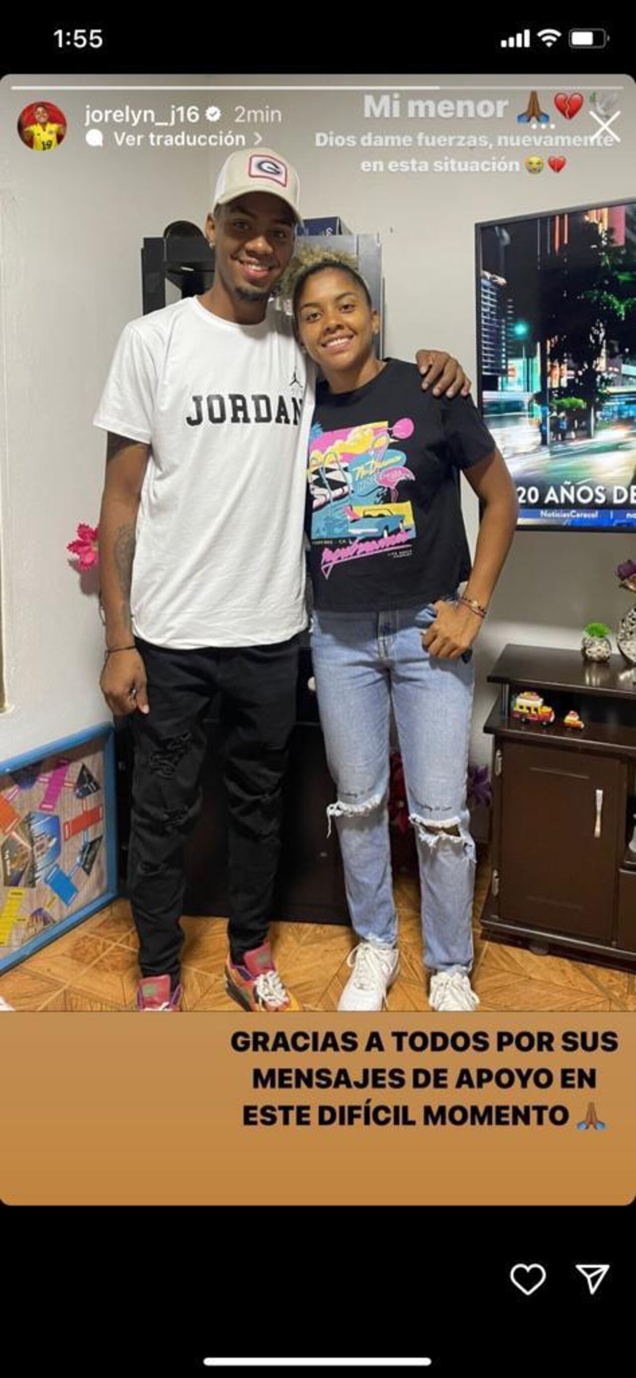 Jorelyn Carabalí despidió a su hermano con emotiva foto