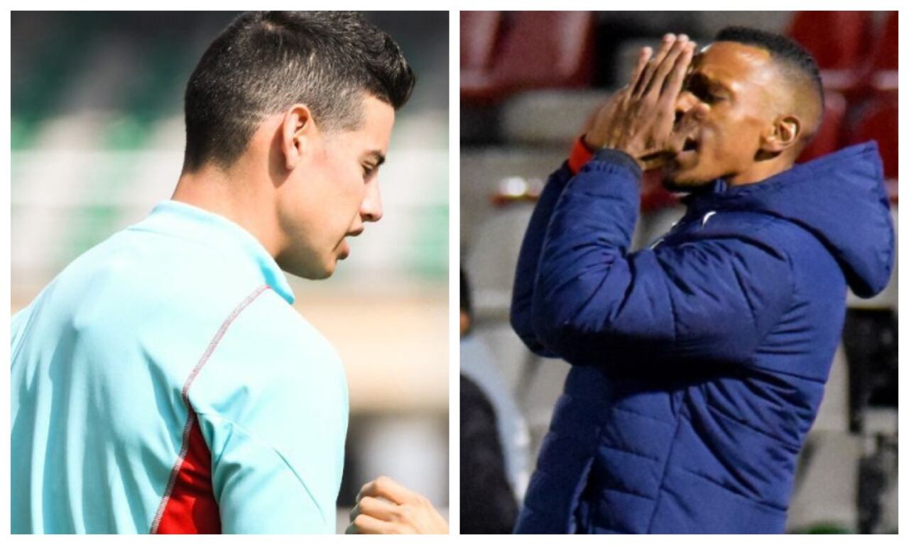 James Rodríguez y Luis Amaranto Perea, asistente técnico de la Selección Colombia.