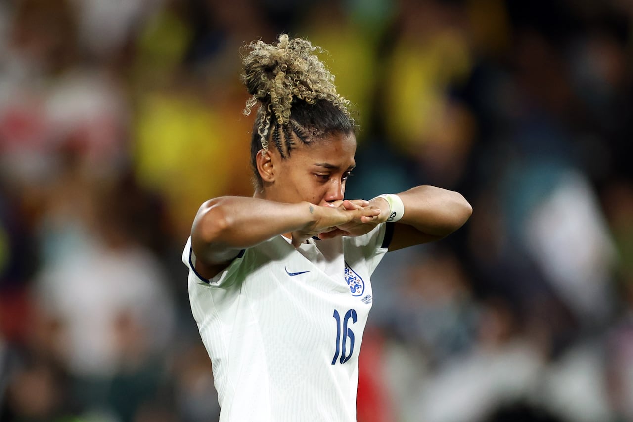 SYDNEY, AUSTRALIA - AUGUST 12: Jorelyn Daniela Carabali of Colombia dejected after losing during the FIFA Women's World Cup Australia & New Zealand 2023 Quarter Final match between England and Colombia at Stadium Australia on August 12, 2023 in Sydney, Australia. (Photo by Maryam Majd/Getty Images)