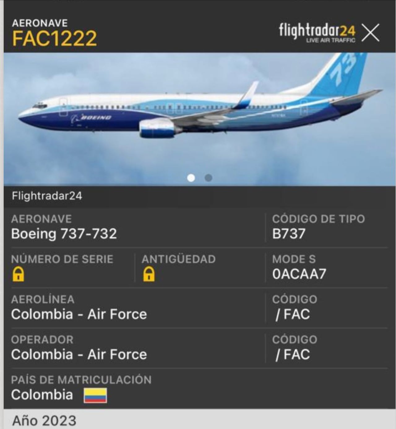 Itinerario avión FAC 1222.