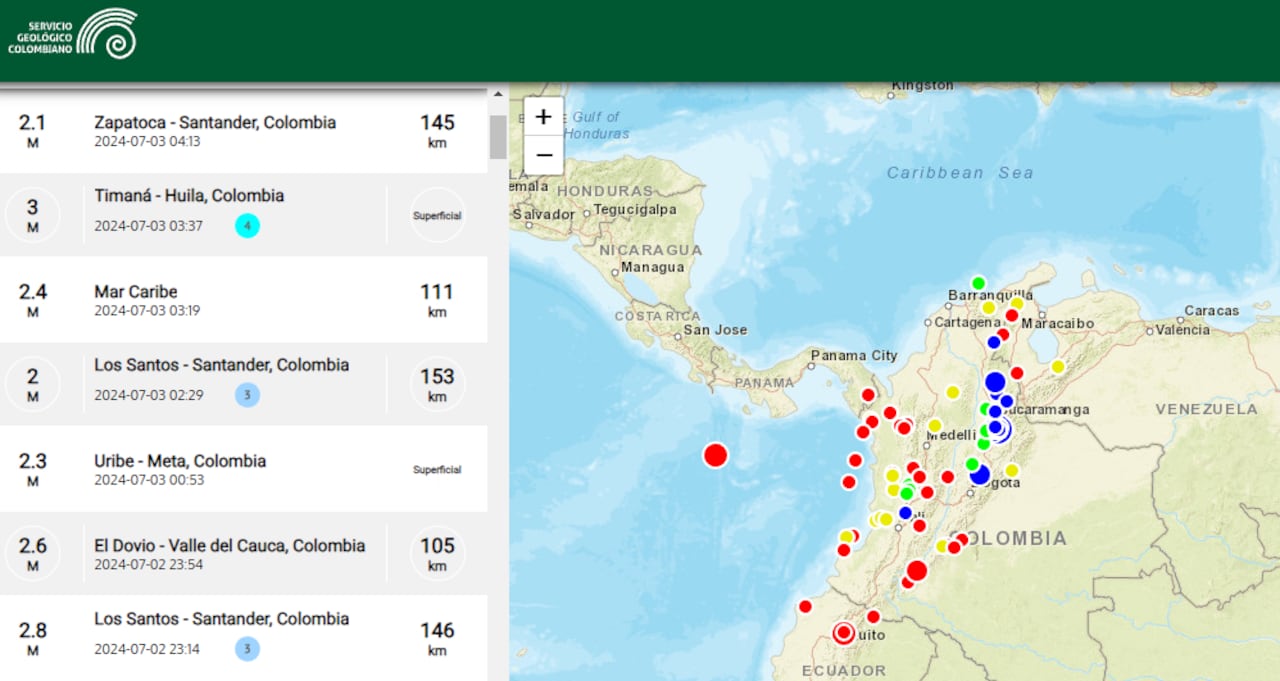 La mayoría de sismos que se registran en el país ocurren en el Pacífico y el departamento de Santander.