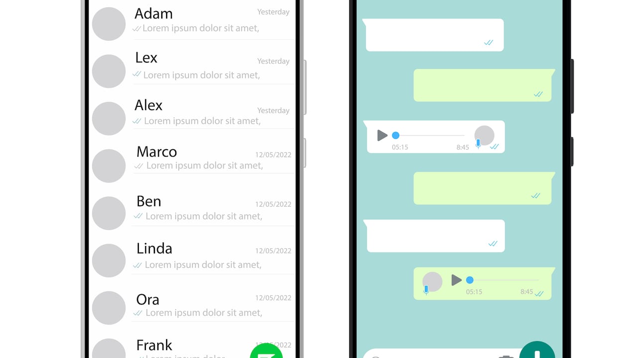 Ilustración que representa los chats de WhatsApp en un dispositivo móvil.