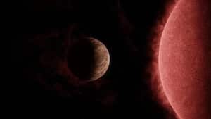 Concepto artístico del recién descubierto exoplaneta del tamaño de la Tierra SPECULOOS-3 b orbitando su estrella enana roja.