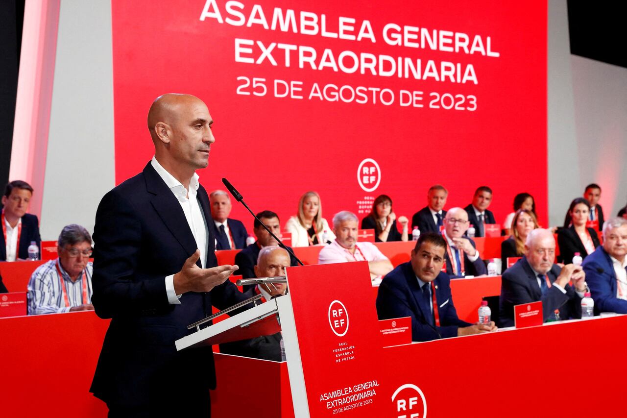 Luis Rubiales en su discurso en la asamblea extraordinaria de la RFEF.