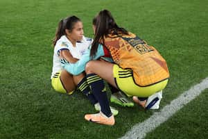 Leicy Santos reacciona a la eliminación del Mundial Femenino.