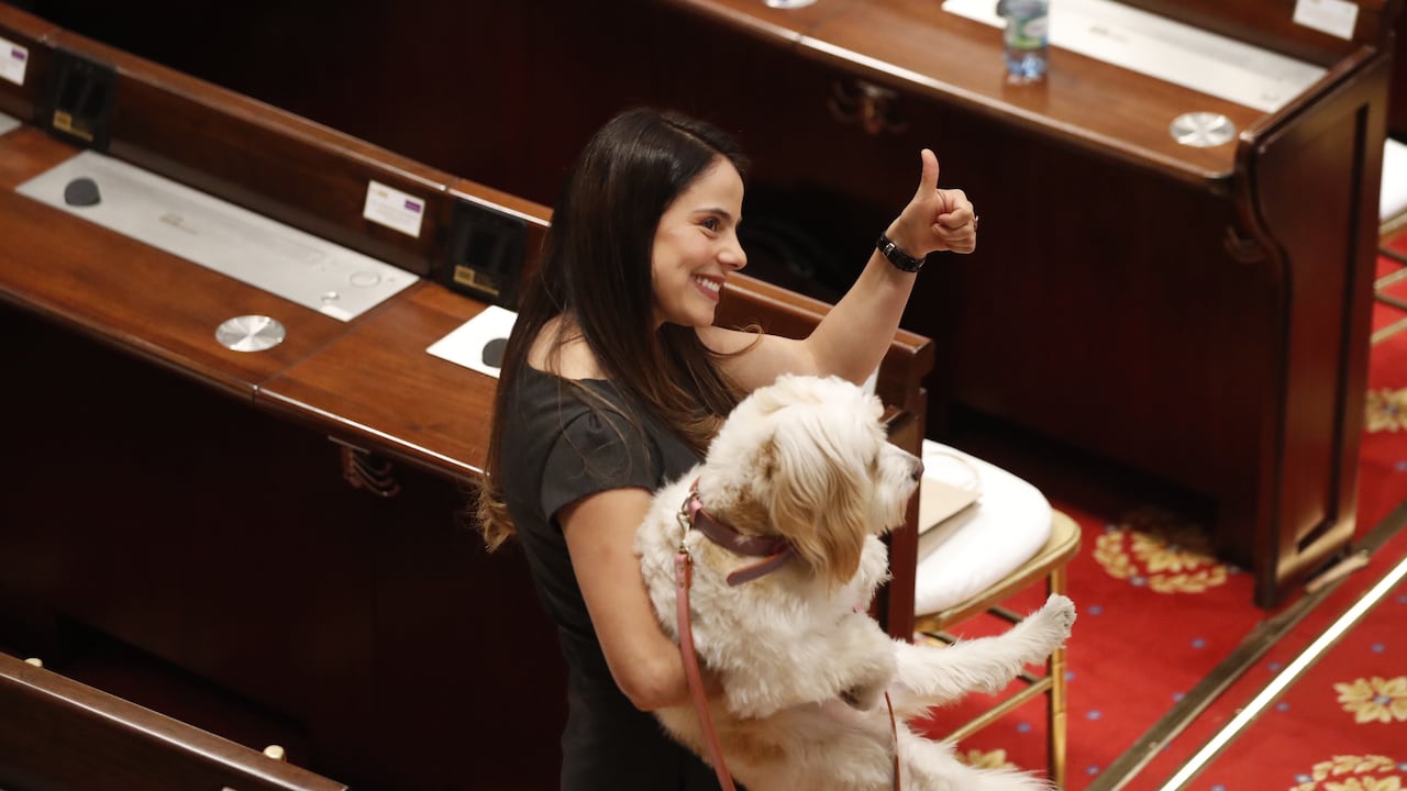 Senadora Esmeralda Hernández del Pacto Histórico en la instalación del Congreso con su Perro