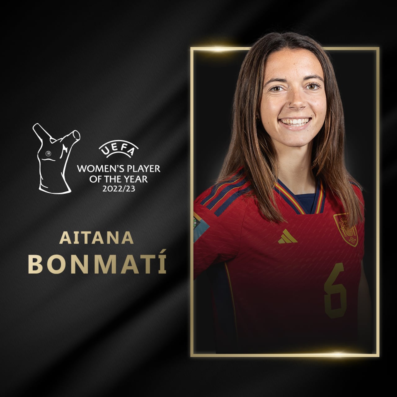 Aitana Bonmatí, jugadora de España y elegida mejor jugadora de la temporada por la Uefa.