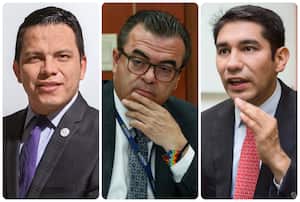 En la imagen aparecen el exsubdirector de la Ungrd Sneyder Pinilla, El exdirectora de la entidad Olmedo López y el abogado Luis Gustavo Moreno.