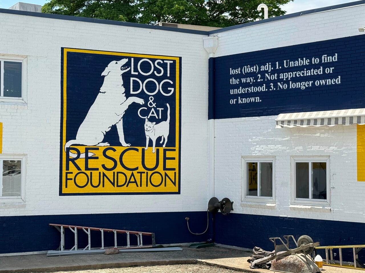 El letrero de Lost Dog and Cat Rescue Foundation se muestra en su edificio en Falls Church, Virginia, el viernes 24 de mayo de 2024. Una mujer busca respuestas después de que el perro enfermo que llevó a la fundación para sacrificarlo apareció más de un año después.