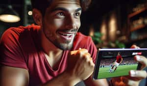 Imagen creada con IA de persona viendo futbol online.