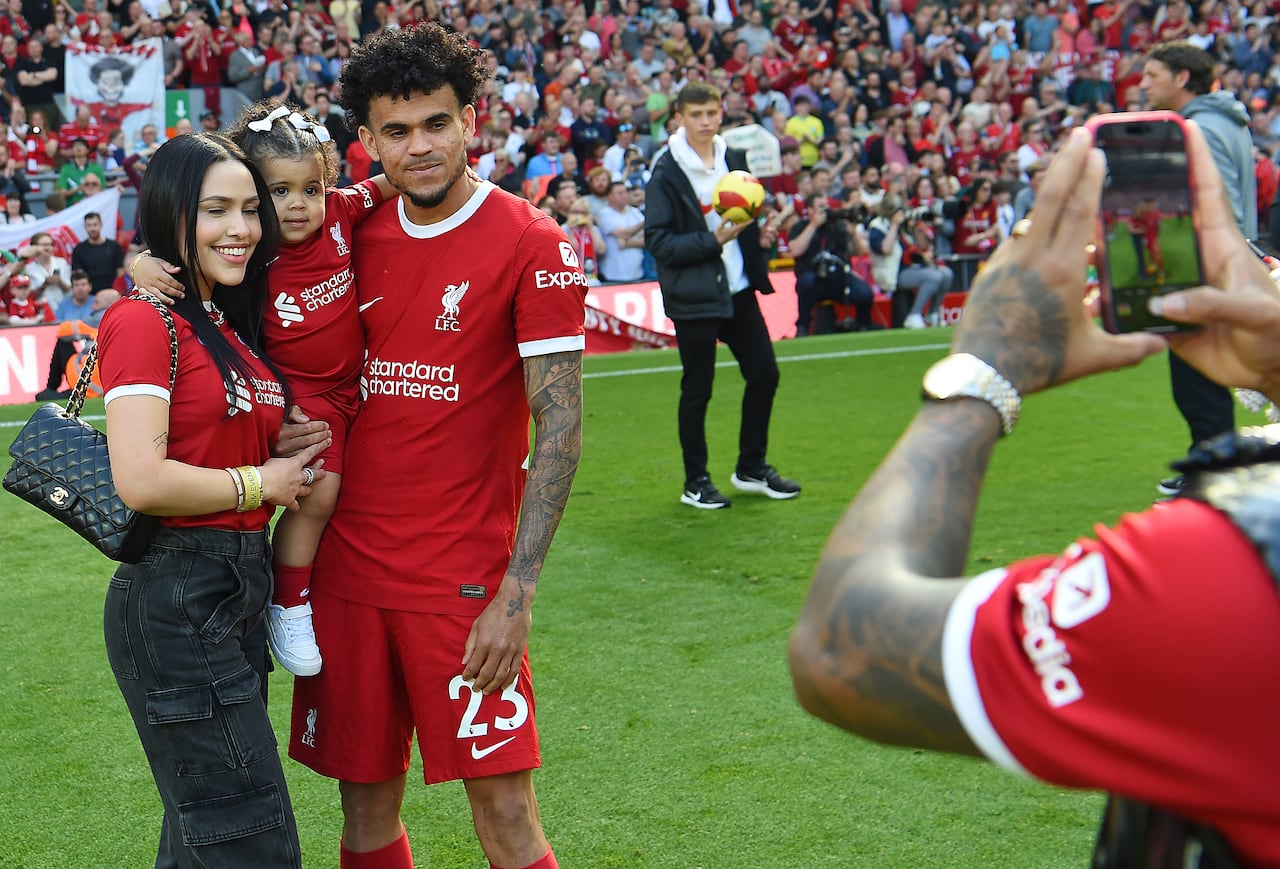 LIVERPOOL, ENGLAND - MAY 20: (THE SUN OIUT. THE SUN ON SUNDAY OUT)  Luis Diaz of Liverpool at end of the Premier League match between Liverpool FC and Aston Villa at Anfield on May 20, 2023 in Liverpool, England. (Photo by John Powell/Liverpool FC via Getty Images)