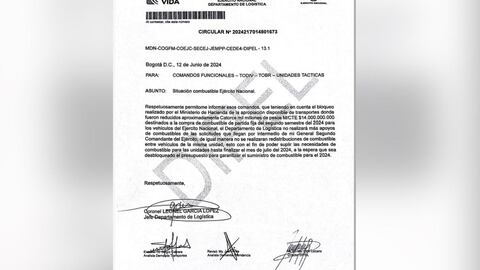 Ejército reportó bloqueo de 14.000 millones de pesos por parte del Ministerio de Hacienda, recursos que iban para combustible.