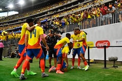Colombia celebrando uno de los tantos que le anotó a Paraguay en la primera fecha del grupo D por la Copa América 2024.