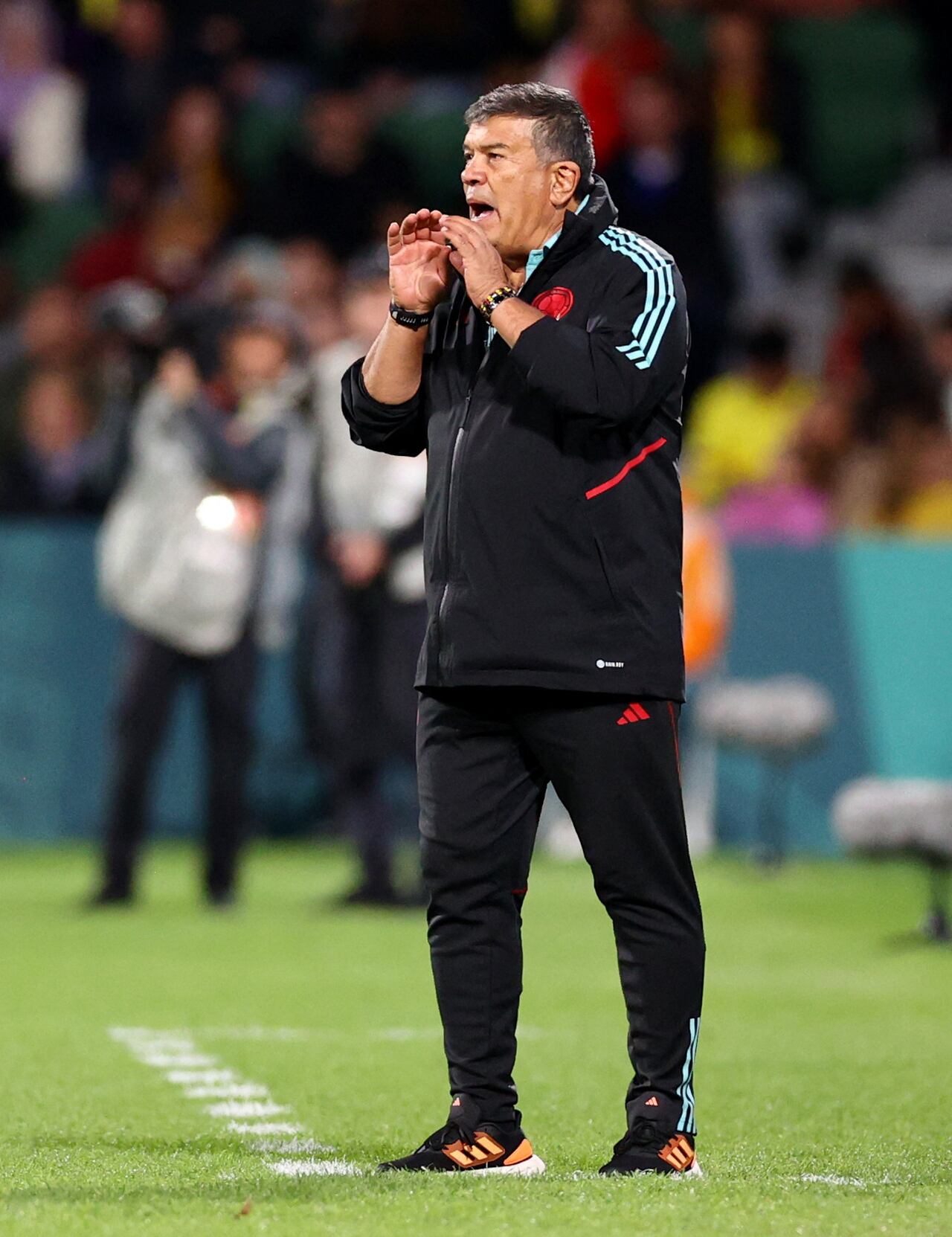 Soccer Football - FIFA Women’s World Cup Australia and New Zealand 2023 - Group H - Morocco v Colombia - Perth Rectangular Stadium, Perth, Australia - August 3, 2023 Colombia coach Nelson Abadia reacts REUTERS/Luisa Gonzalez