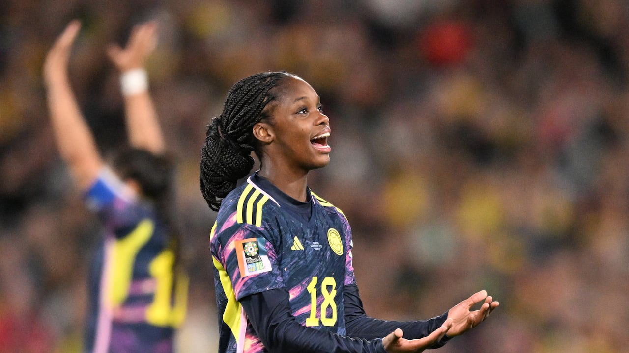 Colombia's forward #18 Linda Caicedo reacts during the Australia and New Zealand 2023 Women's World Cup quarter-final football match between Colombia and England at Stadium Australia in Sydney on August 12, 2023. (Photo by Izhar KHAN / AFP)