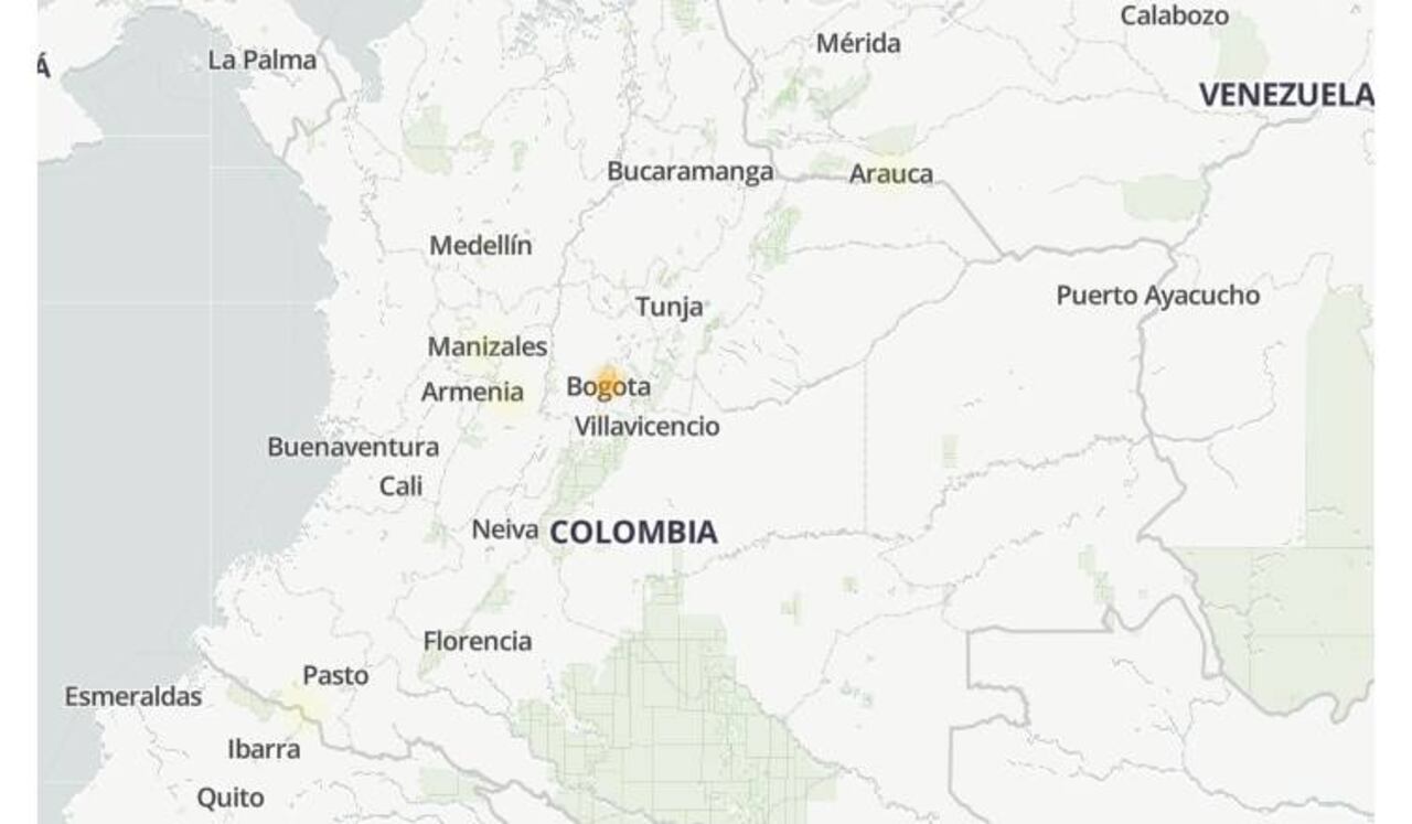 Mapa de Downdetector sobre las fallas de Google en Colombia
