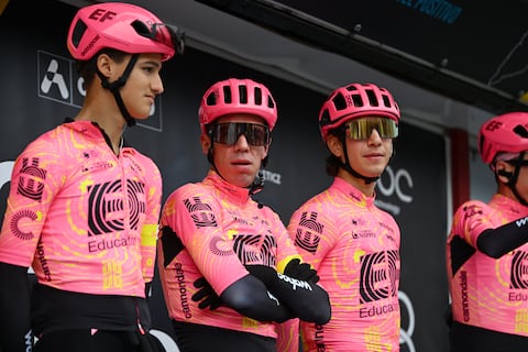 TABOADA, SPAIN - FEBRUARY 23: (L-R) Rigoberto Uran of Colombia and Andrea Piccolo of Italy and Team EF Education - EasyPost prior to 3rd O Gran Camiño - The Historical Route 2024, Stage 2 a 151.2km stage from Taboada to Chantada 481m on February 23, 2024 in Taboada, Spain. (Photo by Dario Belingheri/Getty Images)