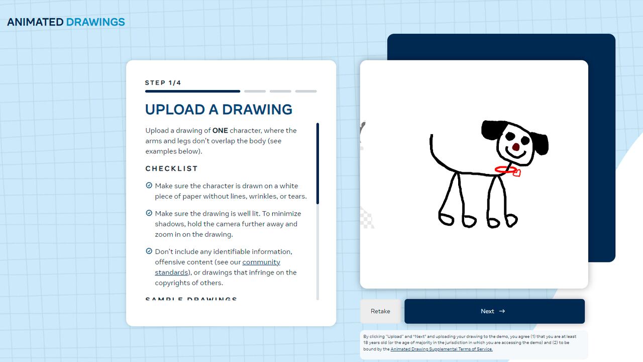 Animated Drawings permite cargar imágenes sencillas y convertirlas en animaciones.