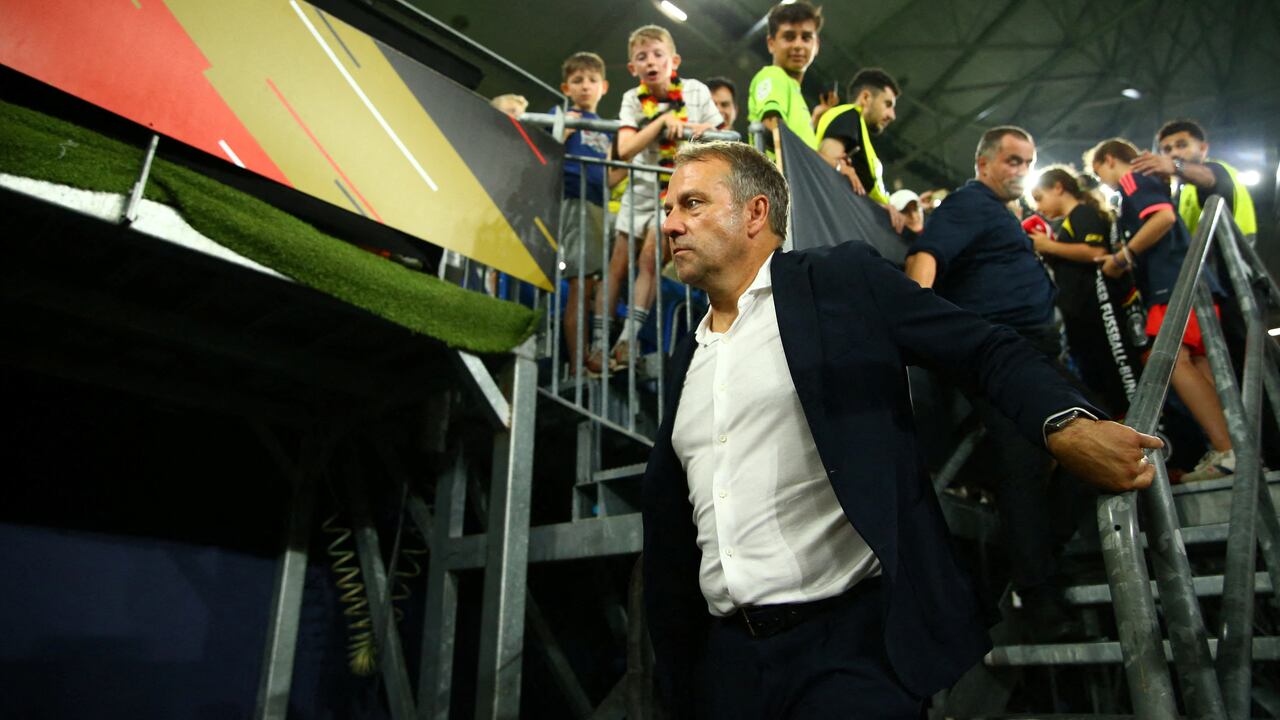 FILE PHOTO: Soccer Football - International Friendly - Germany v Colombia - Veltins-Arena, Gelsenkirchen, Germany - June 20, 2023 Germany coach Hansi Flick looks dejected after the match REUTERS/Thilo Schmuelgen/File Photo