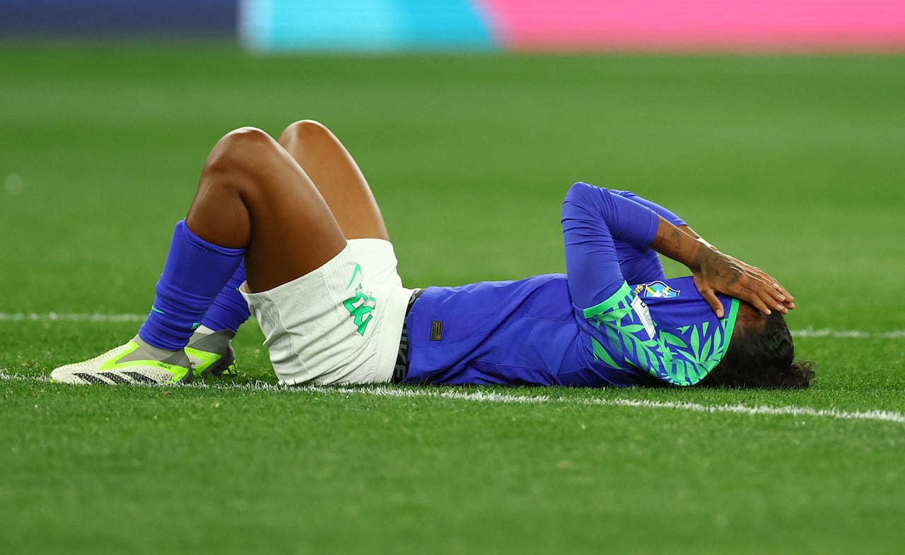 Soccer Football - FIFA Women’s World Cup Australia and New Zealand 2023 - Group F - Jamaica v Brazil - Melbourne Rectangular Stadium, Melbourne, Australia - August 2, 2023 Brazil's Geyse looks dejected after Brazil are knocked out of the World Cup REUTERS/Hannah Mckay