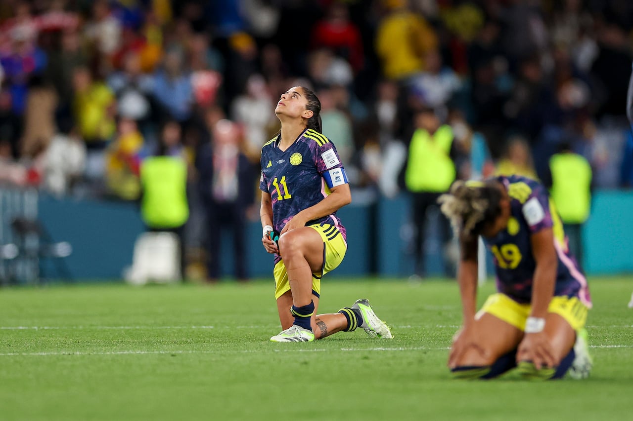 SYDNEY, AUSTRALIA - AUGUST 12: Catalina Usme of Colombia and Jorelyn Carabali of Colombia looks dejected after the FIFA Women's World Cup Australia & New Zealand 2023 Quarter Final match between England and Colombia at Stadium Australia on August 12, 2023 in Sydney, Australia. (Photo by Sajad Imanian/DeFodi Images via Getty Images)